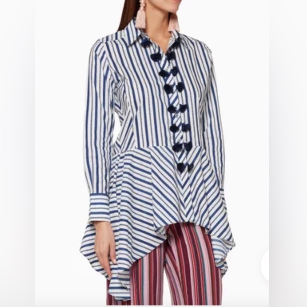 NWT Figue Navy Blue White Striped Tassel Marta Top Sz S
